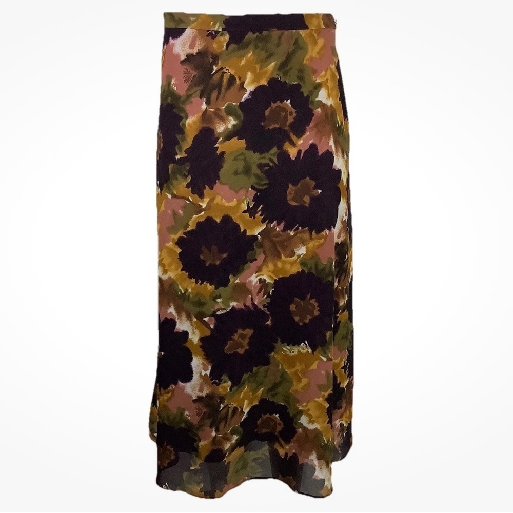 Vintage Mary McFadden Sz 16 Floral Print Maxi Chiffon Layered Skirt A-Line
